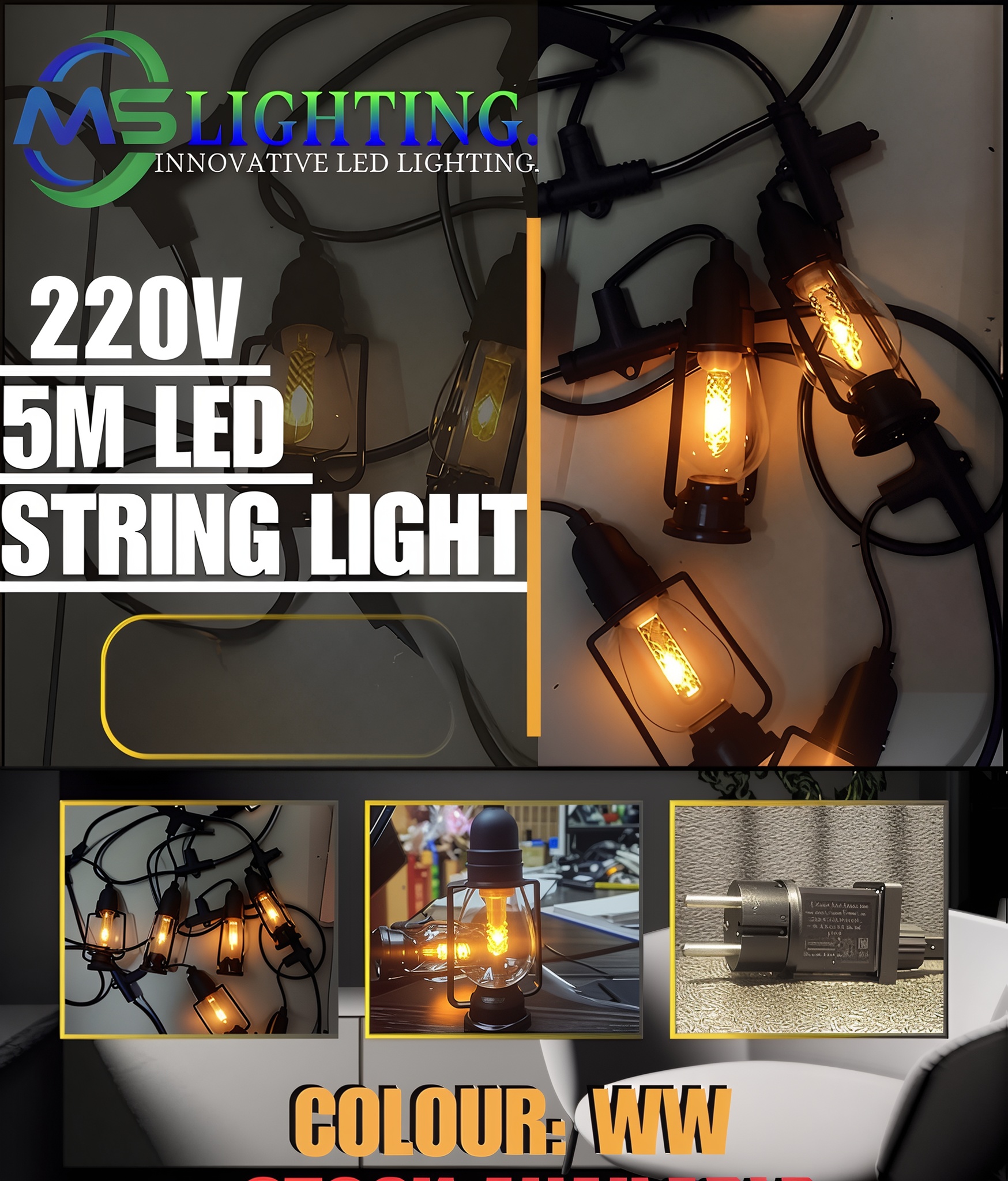 220V 5M LED String Light – Warm White Vintage Lantern Style Decorative Lights