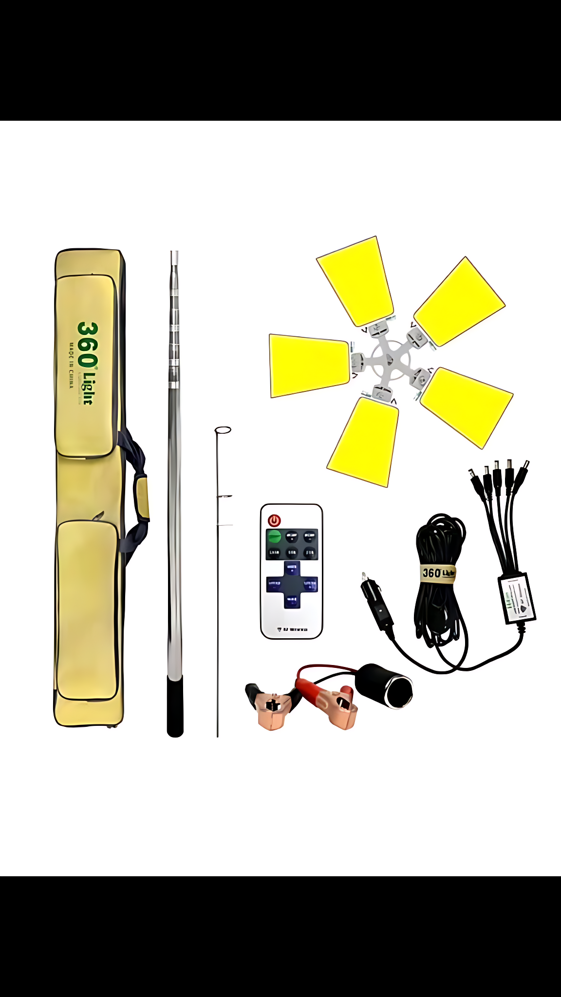 360° LED Camping Light Kit with Telescopic Pole, Remote Control & 12V Power — Outdoor Camping, Worksite & Emergency Light