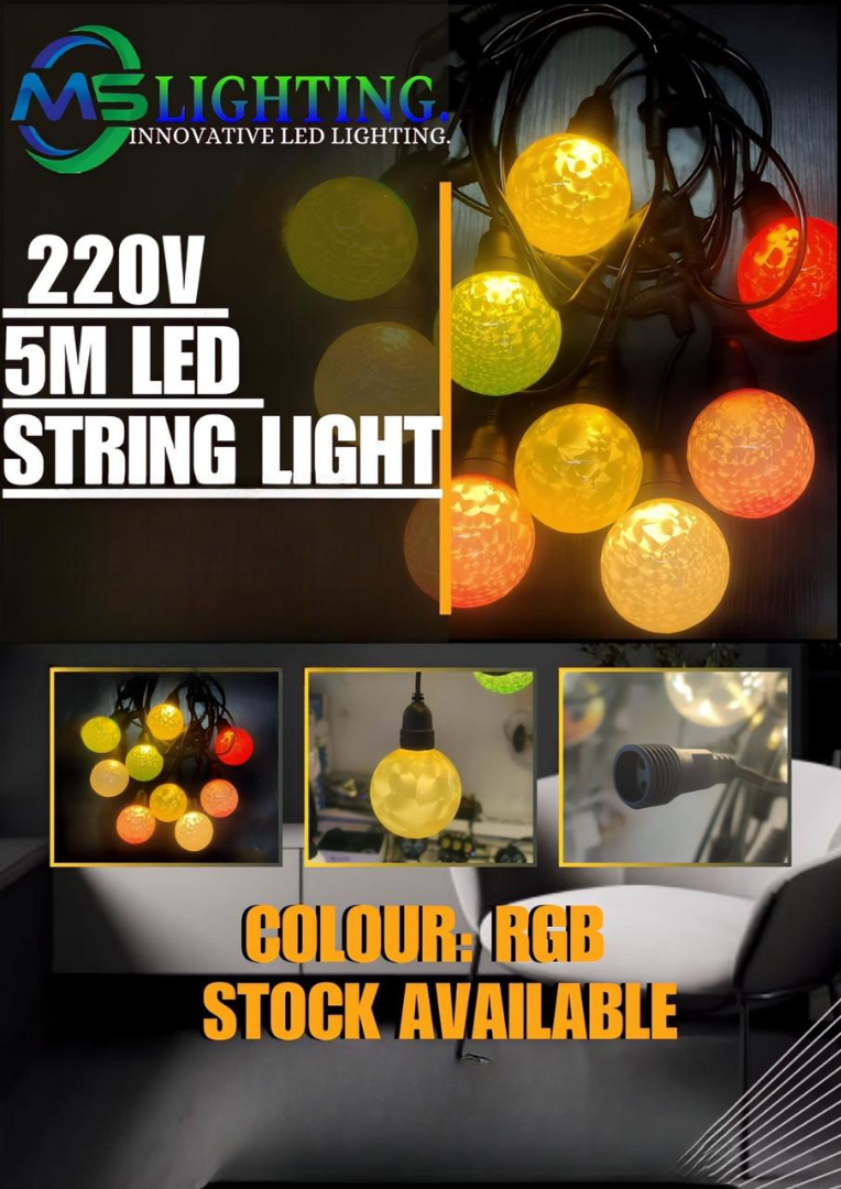 220V 5-Meter RGB LED String Lights – Decorative Outdoor & Indoor Globe Lighting