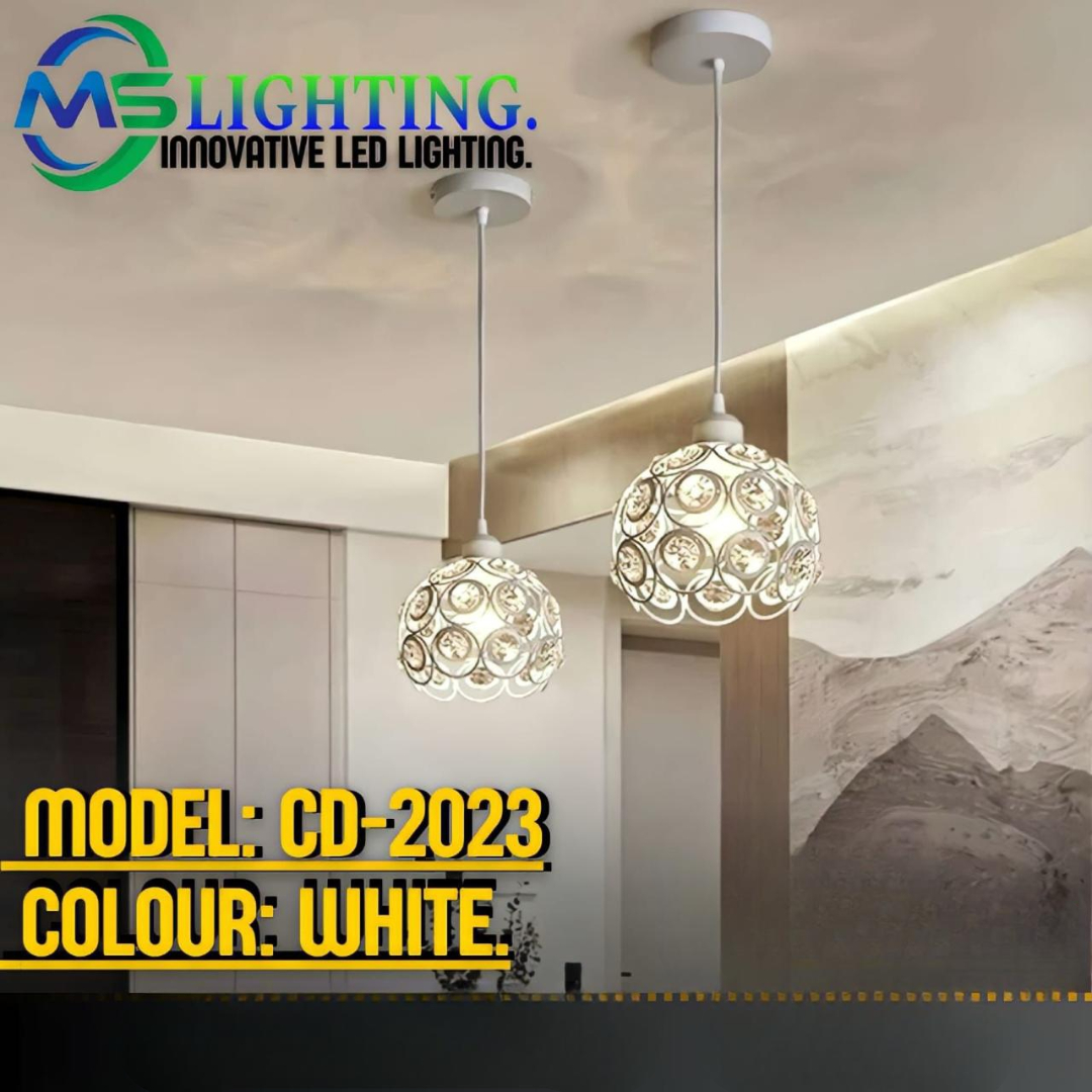Modern White Pendant Light with Decorative Crystal Design