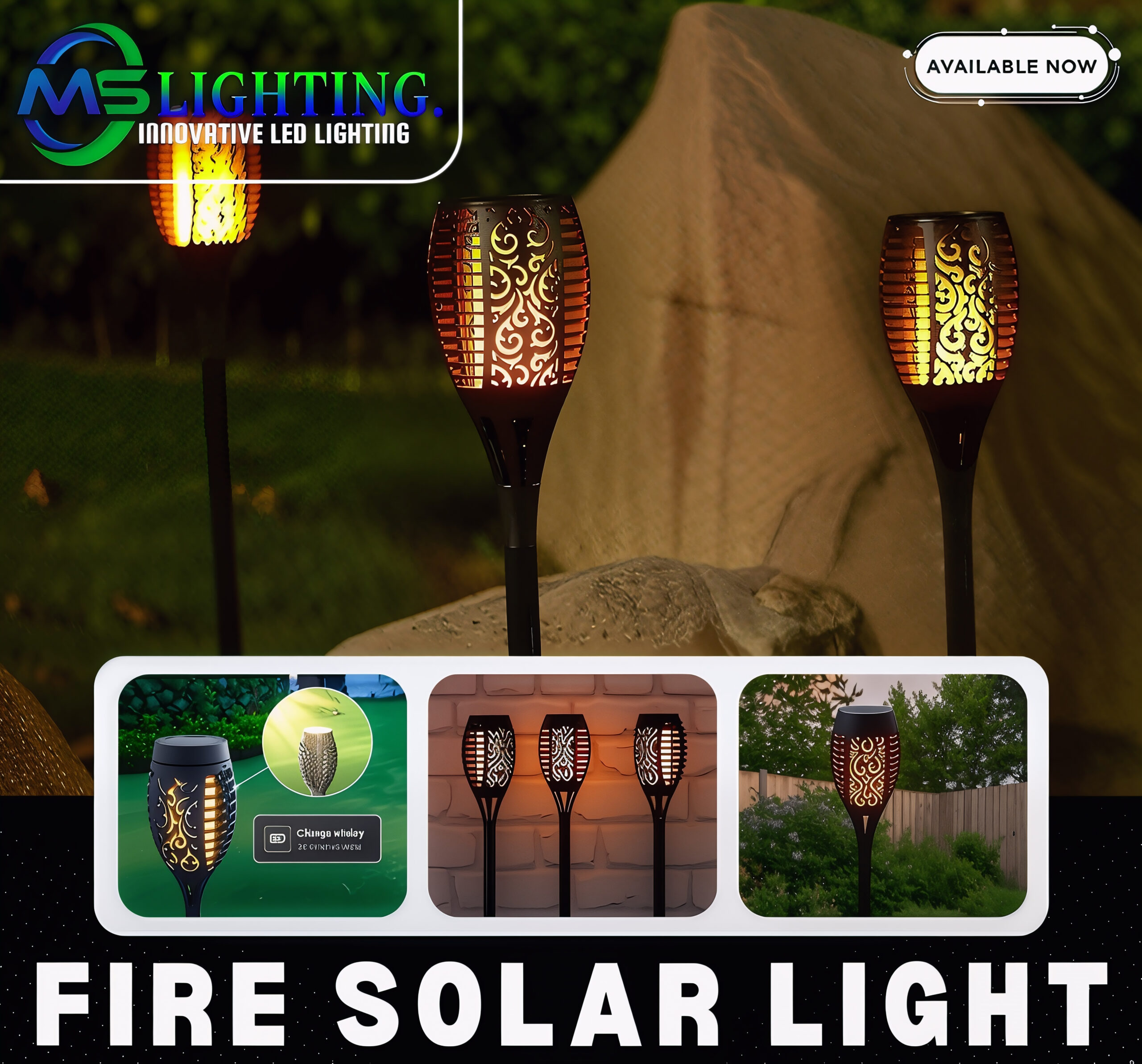 Fire Flame Solar Garden Light – Outdoor Decorative LED Torch